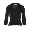 Vivienne Westwood Ribbed Texture V-neck Polo With Long Sleeves In Black