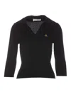 Vivienne Westwood Ribbed Texture V-neck Polo With Long Sleeves In Negro