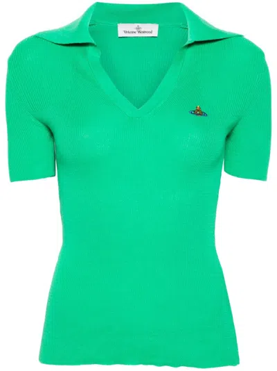 Vivienne Westwood Orb-embroidery Knitted Top In Green