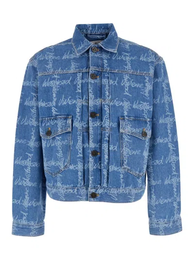 Vivienne Westwood Light Blue Denim Jacket With Logo Print And Tailored Details