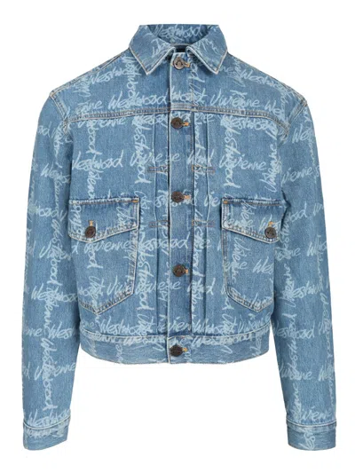 Vivienne Westwood Light Blue Denim Jacket With Logo Print And Tailored Details