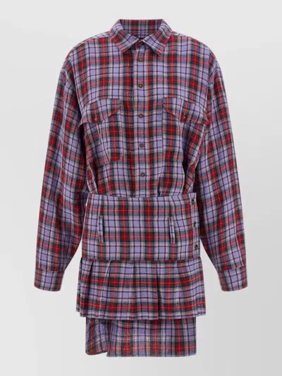 Vivienne Westwood Marta Dress Long Sleeves Tiered Skirt Plaid In Purple
