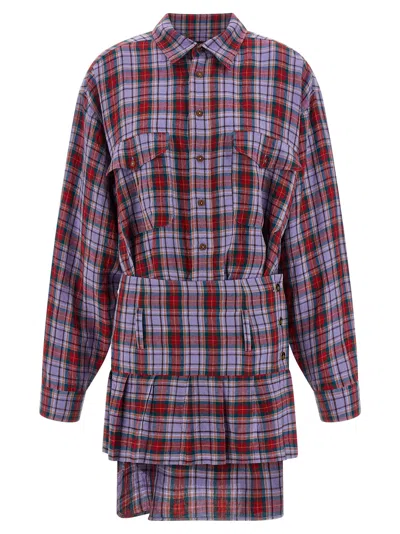 Vivienne Westwood Marta Dress Long Sleeves Tiered Skirt Plaid In Purple