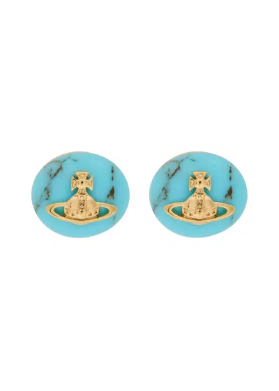 Vivienne Westwood Maude Marble Orb Brass Stud Earrings In Blue