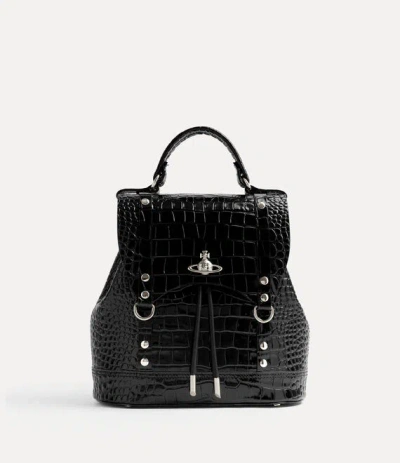 Vivienne Westwood Max Small Backpack Emboss Croc Leather Black
