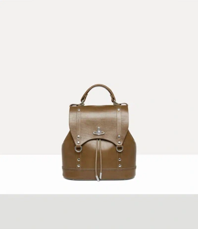 Vivienne Westwood Max Small Backpack Shiny Veget Tanned Oyster-grey In Brown