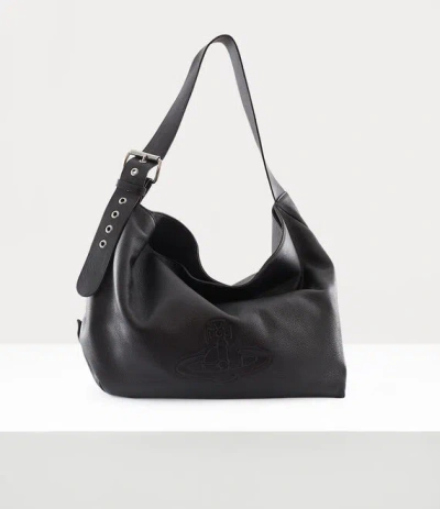 Vivienne Westwood Maxime Shoulder Bag Deer Grain Leather Black