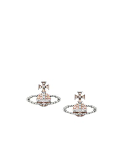 Vivienne Westwood Mayfair Bas Relief Earrings In Rhodium-pink-gold-crystal-ab-crystal