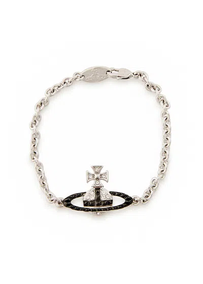 Vivienne Westwood Mayfair Bas Relief Orb Rhodium-plated Bracelet In Black