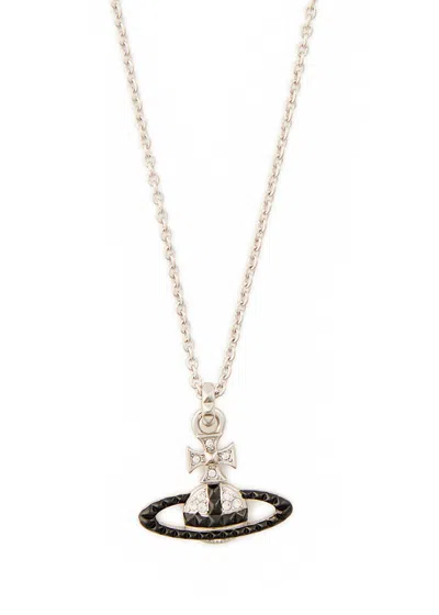 Vivienne Westwood Mayfair Bas Relief Orb Rhodium-plated Necklace In Black