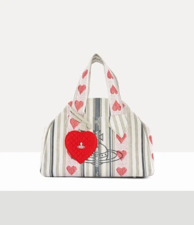 Vivienne Westwood Medium Archive Yasmine Handbag Linen Heart Stripes Multicolor