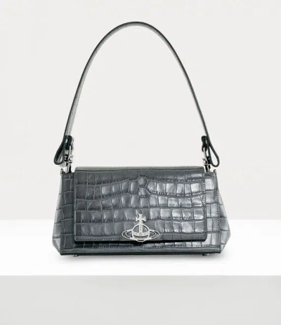 Vivienne Westwood Medium Hazel Handbag Bi Col Croc-embossed Anthracite