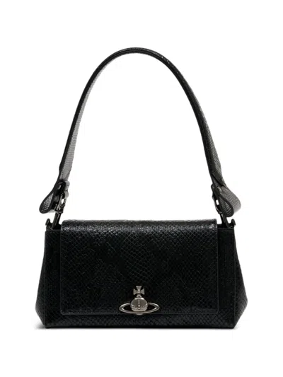 Vivienne Westwood Hazel Textured Polyurethane Orb Shoulder Bag In Black