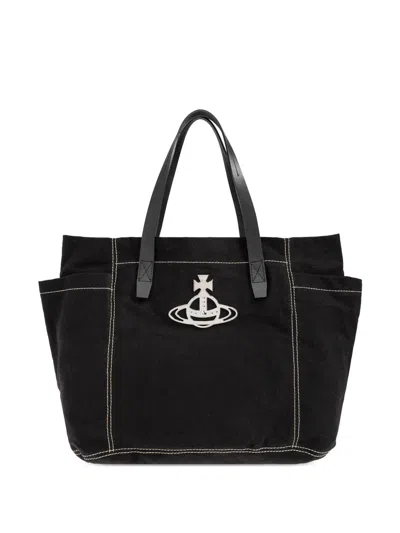 Vivienne Westwood Orb Contrast-stitch Tote Bag In Black