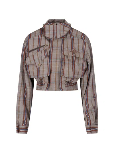 Vivienne Westwood Memphis Multicolor Check High Collar Viscose Jacket In Brown