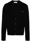 Vivienne Westwood Black V Neck Cardigan With Orb Embroidery In Cotton And Cashmere In Multicolor