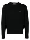 Vivienne Westwood 'alex' Black Crewneck Sweater With Orb Logo Detail On The Front In Black