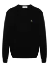 Vivienne Westwood 'alex' Black Crewneck Sweater With Orb Logo Detail On The Front In Black