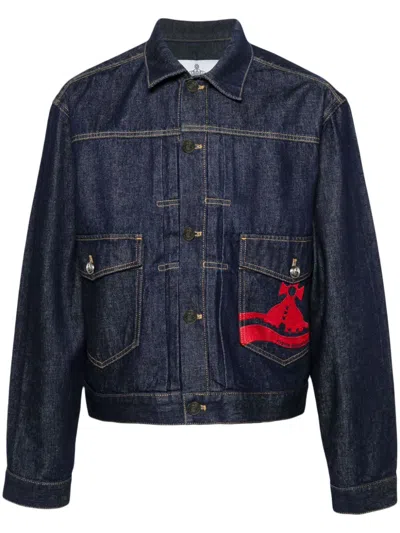 Vivienne Westwood Denim Jacket Pleat Detailing In Navy