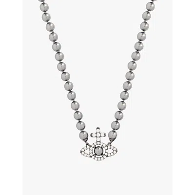 Vivienne Westwood Mens Olympia Ruthenium-plated Brass And Pearl Beaded Necklace In Metallic