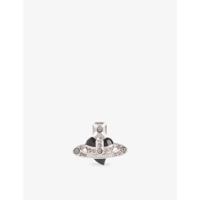 Vivienne Westwood Mens  Diamante Heart Orb-embellished Platinum-plated Brass Earring In Platinum/blck Dia