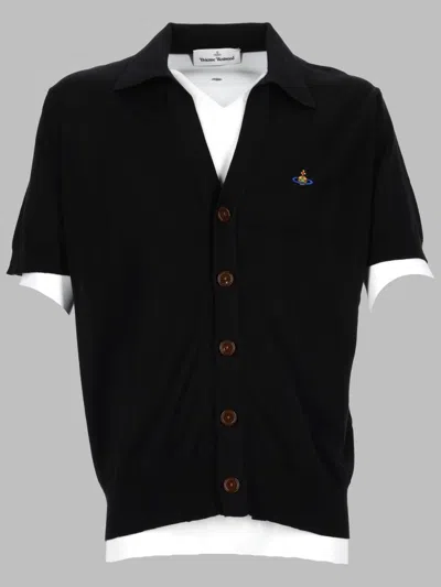 Vivienne Westwood Neutrals Slim Fit Cardigan Polo Shirt In Black