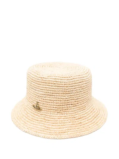 Vivienne Westwood Raffia Bucket Hat In Beige
