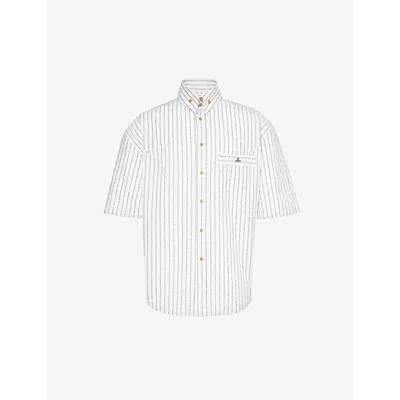 Vivienne Westwood Mens White Krall Logo-embroidered Striped Cotton Shirt