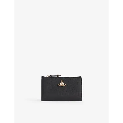 Vivienne Westwood Mens  Orb-plaque Slim Faux-leather Card Holder In Black 3d Orb