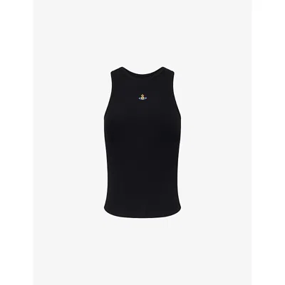 Vivienne Westwood Mens Black 90s Orb-embroidery Ribbed Jersey Vest Top Xl