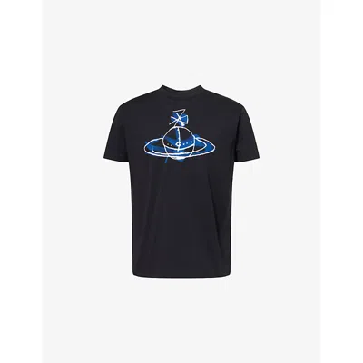 Vivienne Westwood Mens Black Drawn Orb Crewneck Cotton-jersey T-shirt