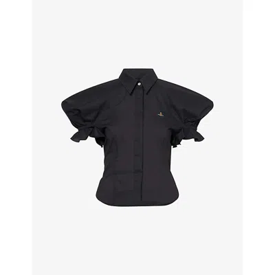 Vivienne Westwood Mens Black Gexy Puffed-short-sleeves Cotton-poplin Top