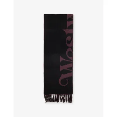 Vivienne Westwood Mens Black Half-logo Double-face Wool Scarf