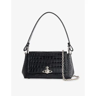 Vivienne Westwood Mens Black Hazel Medium Croc-embossed Leather Shoulder Bag