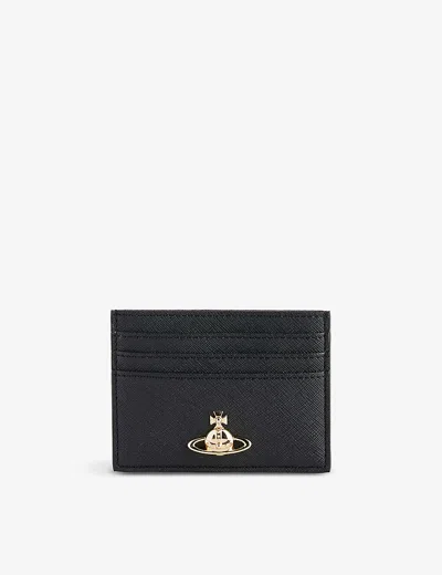 Vivienne Westwood Mens Black Logo-plaque Leather Card Holder