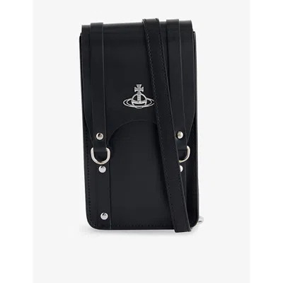 Vivienne Westwood Mens Orb-design-plaque Leather Cross-body Bag Black