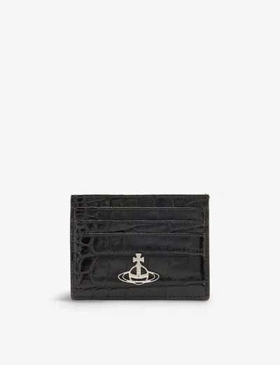Vivienne Westwood Orb-logo Croc-embossed Leather Card Holder In Black