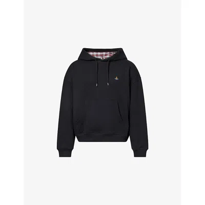 Vivienne Westwood Mens Black/red Check Ashton Embroidered-logo Cotton Hoodie