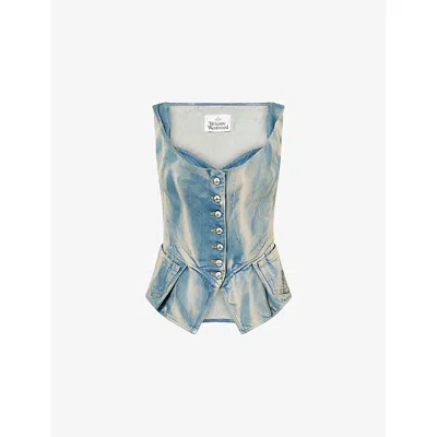 Vivienne Westwood Mens Blue Monday Peplum Denim Vest
