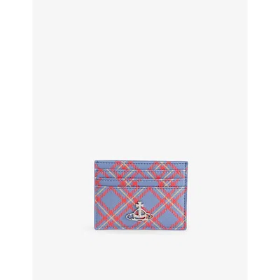 Vivienne Westwood Mens  Check-print Faux-leather Card Holder In Blue
