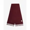 Vivienne Westwood Bordeaux Scarf With Fringed Hem And Orb Embroidery On The Front In Wool Unisex In Burgundy