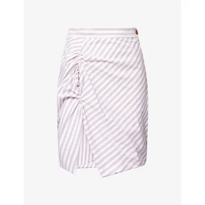 Vivienne Westwood Mens Burgundy Stripe Panther Gathered Stripe Cotton Mini Skirt