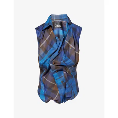 Vivienne Westwood Mens Check Drunken Wool Shirt Blue Brown
