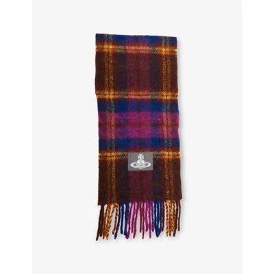 VIVIENNE WESTWOOD MENS PURPLE CHUNKY TARTAN WOOL-BLEND SCARF