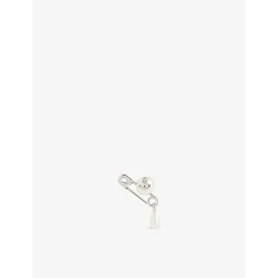 Vivienne Westwood Mens  Claude Brass Single Stud Earring In Platinum / Creamrose Prl