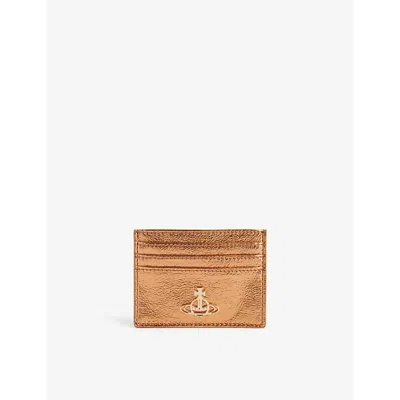 Vivienne Westwood Mens Copper Metallic Brand-plaque Faux-leather Card Holder