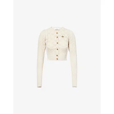 Vivienne Westwood Mens Cream Ella Knitted Cotton Cardigan In White