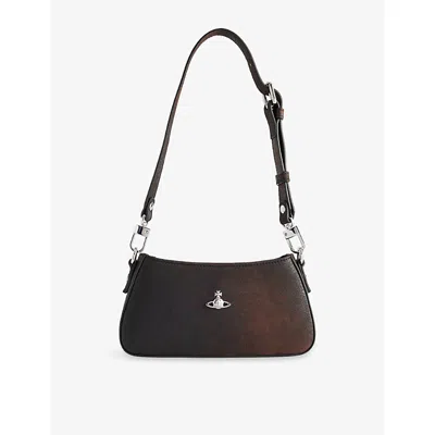 Vivienne Westwood Mens Dark Brown Tasha Logo-hardware Leather Shoulder Phone Bag