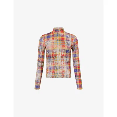 Vivienne Westwood Mens Distressed Tartan Turtleneck Stretch-woven Top