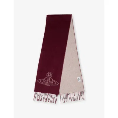Vivienne Westwood Mens Double Face Orb-jacquard Wool Scarf Bordeaux